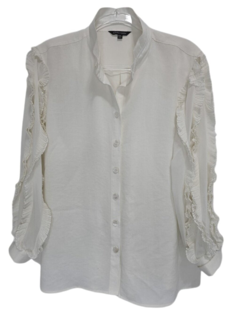 1445 JOHN.MARK Lace Embossed Long Sleeves Button Up Baggy Blouse Sz.PXL Womens